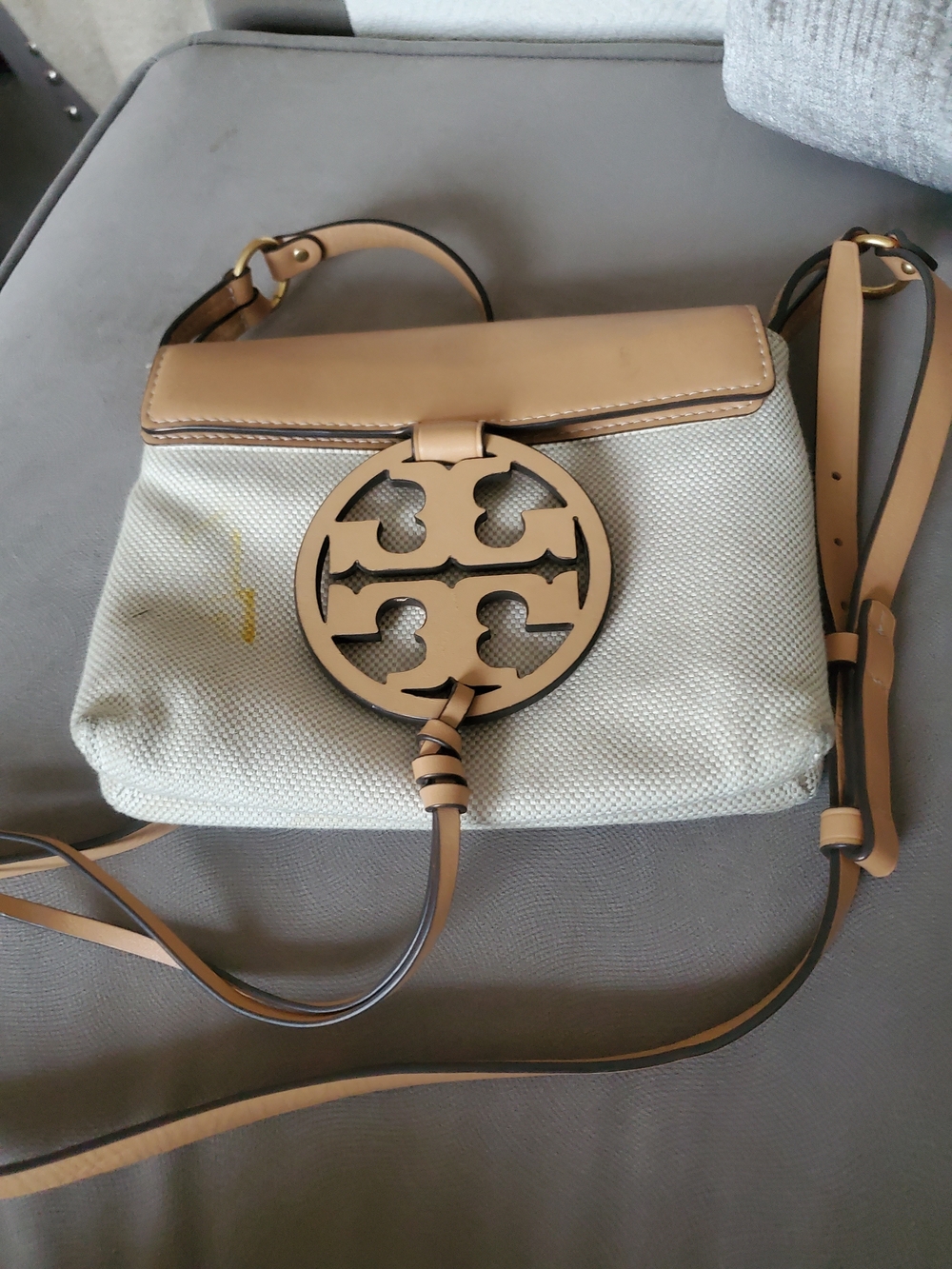 Tory Burch Beige Canvas Crossbody Bag Womens.